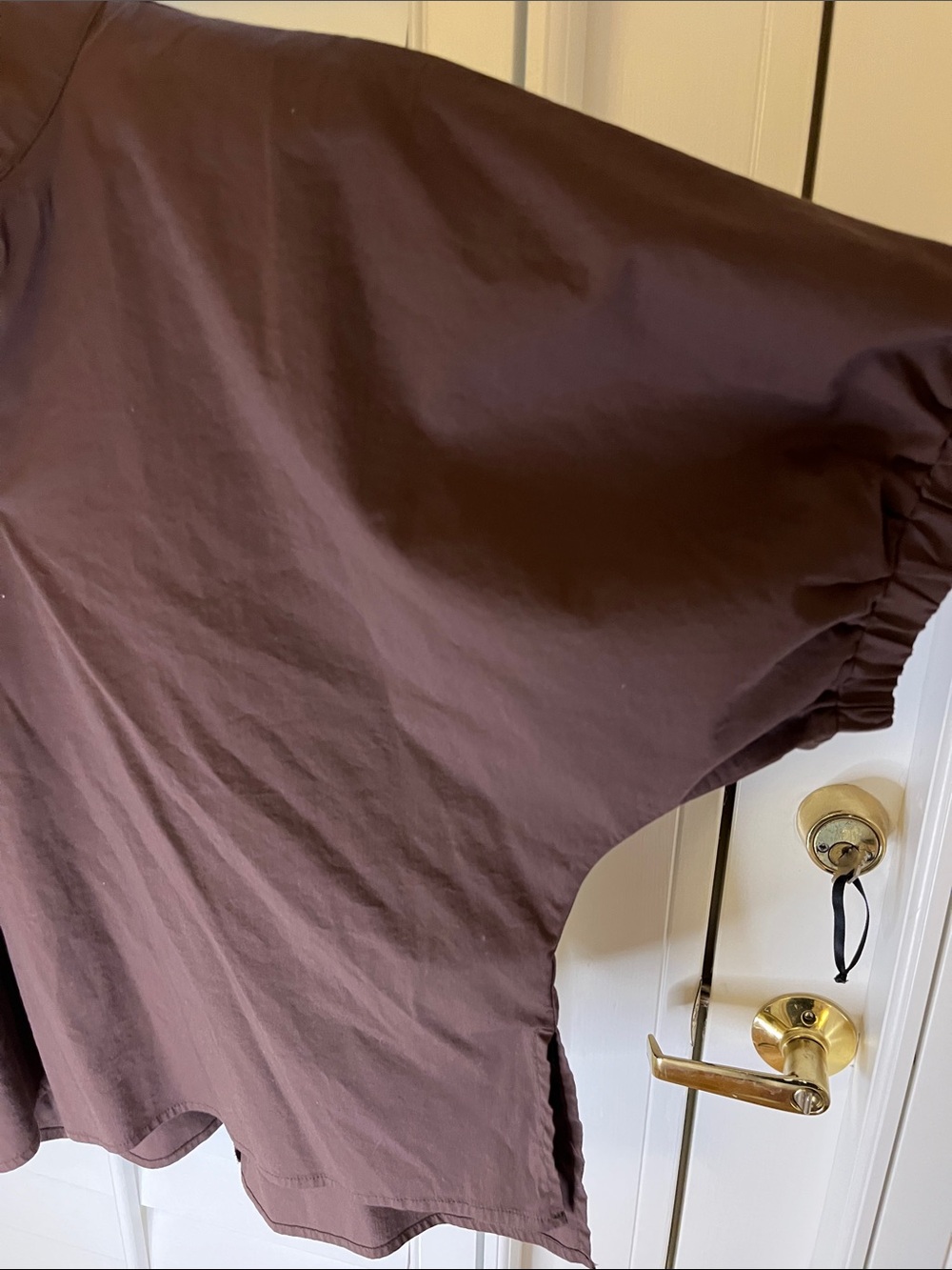 entro Brown Collarless Short-Sleeve Button-Down Shirt L - Picture 4 of 9
